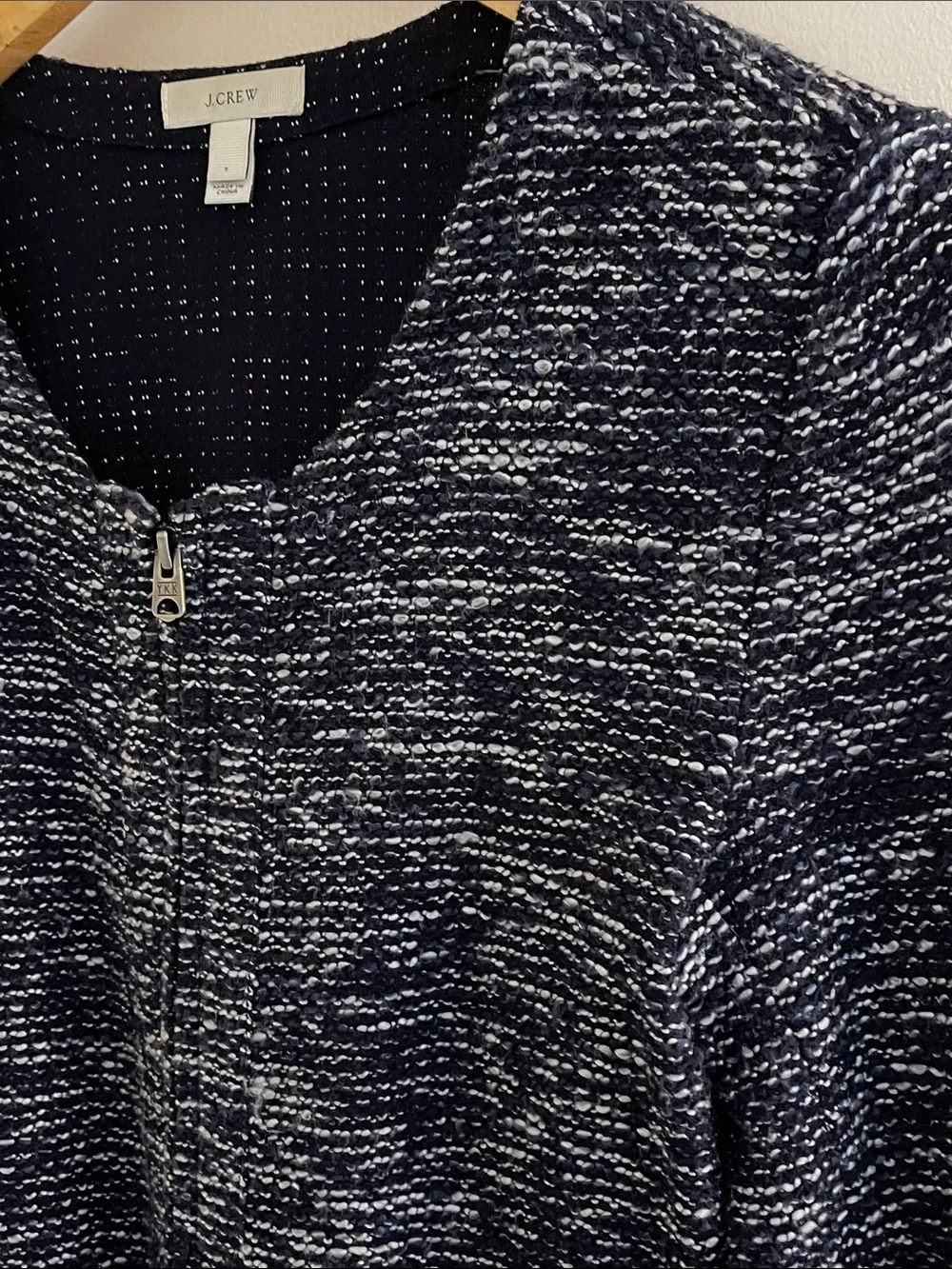 J. Crew Navy Tweed Peplum Jacket Double Zip Size Small